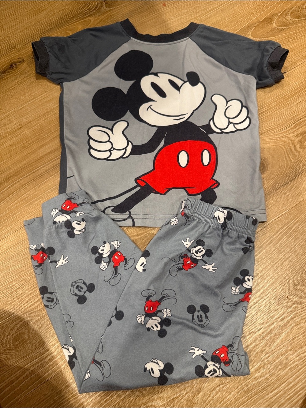 Disney Gray & Red Mickey Mouse Two-Piece Pajama Set